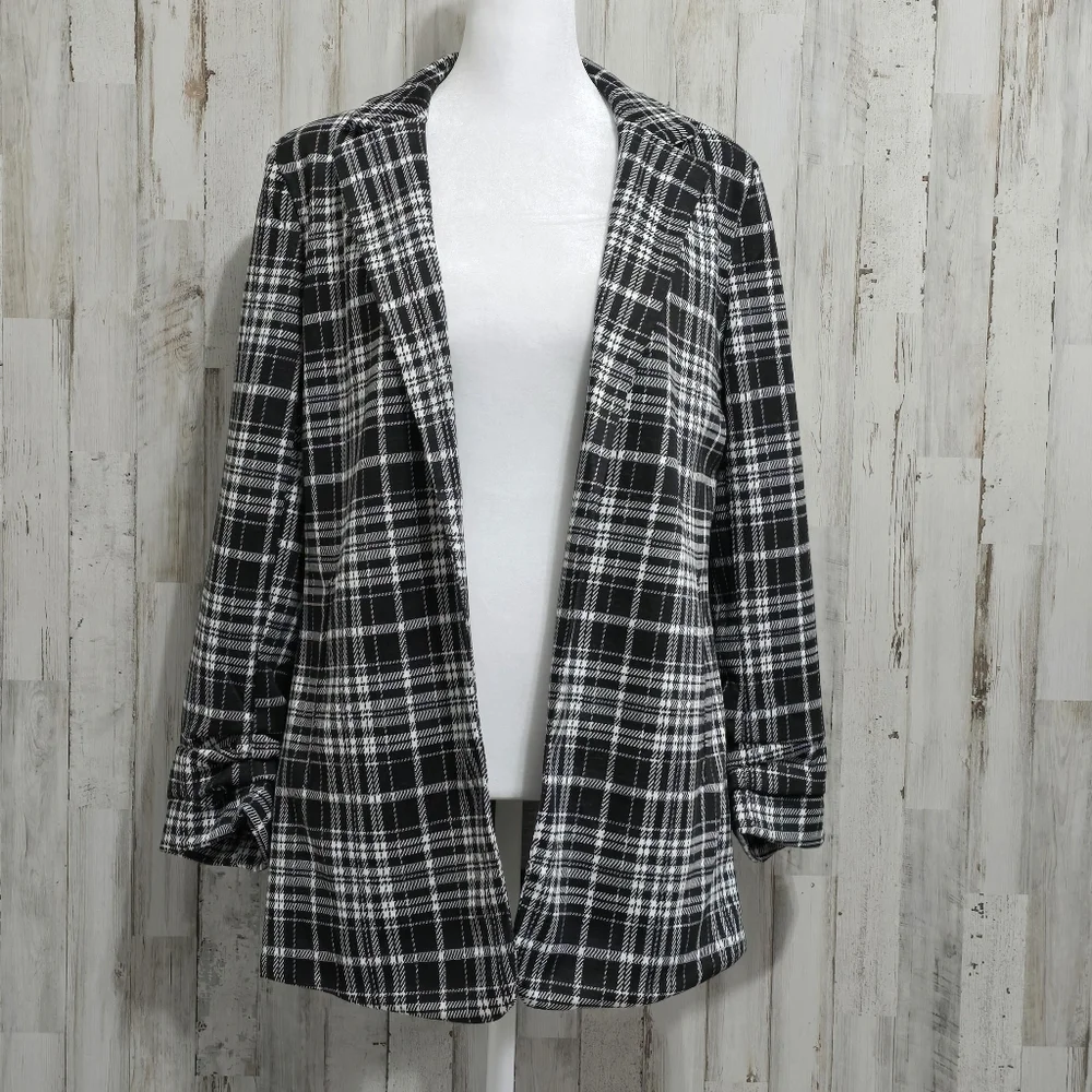 Philosophy Black White Jacquard Open Front Power Blazer Size Medium